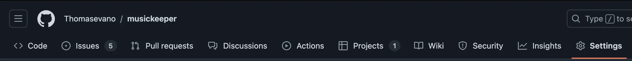 section "Settings" of the main menu of a Github repository